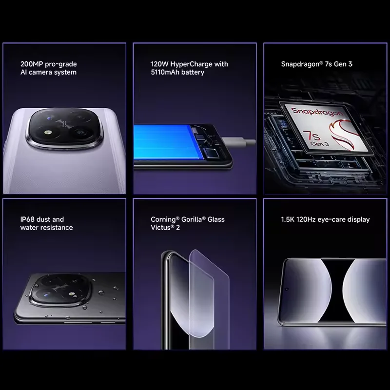 2025 nouvelle Version mondiale Redmi Note 14 Pro + 5G Smartphone Snapdragon 7s Gen 3 200MP caméra arrière 120W HyperCharge IP68 NFC