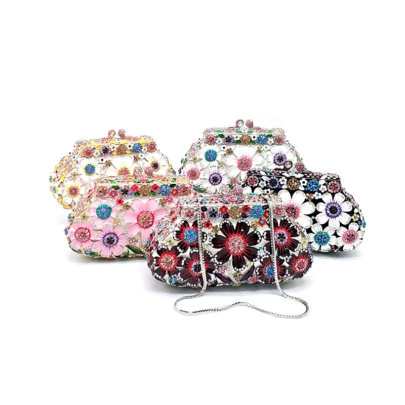 

African Bridal wedding party purses elegant women evening party wallet luxury shinning diamond classical flower crystal clutch