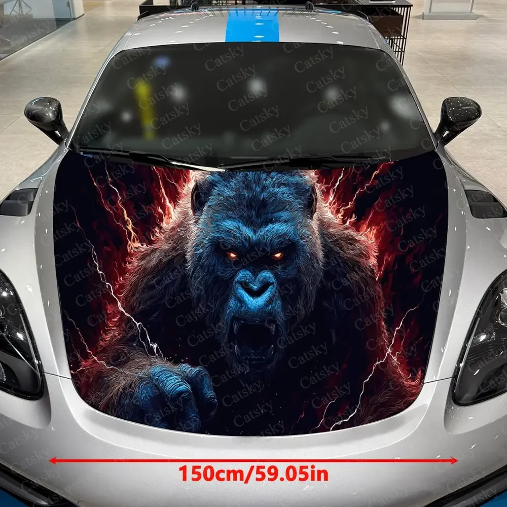 Thunderous Giant Gorilla Car Vinyl Wrap, PVC Waterproof Car Hood Sticker, Self-Adhesive Scratch-Resistant Stickers