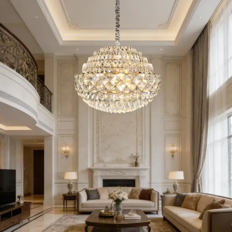 Nordic Retro Luxury LED Crystal Chandelier Modern Large Pendant Light for Restaurant Villa Interior Lighting Fixture