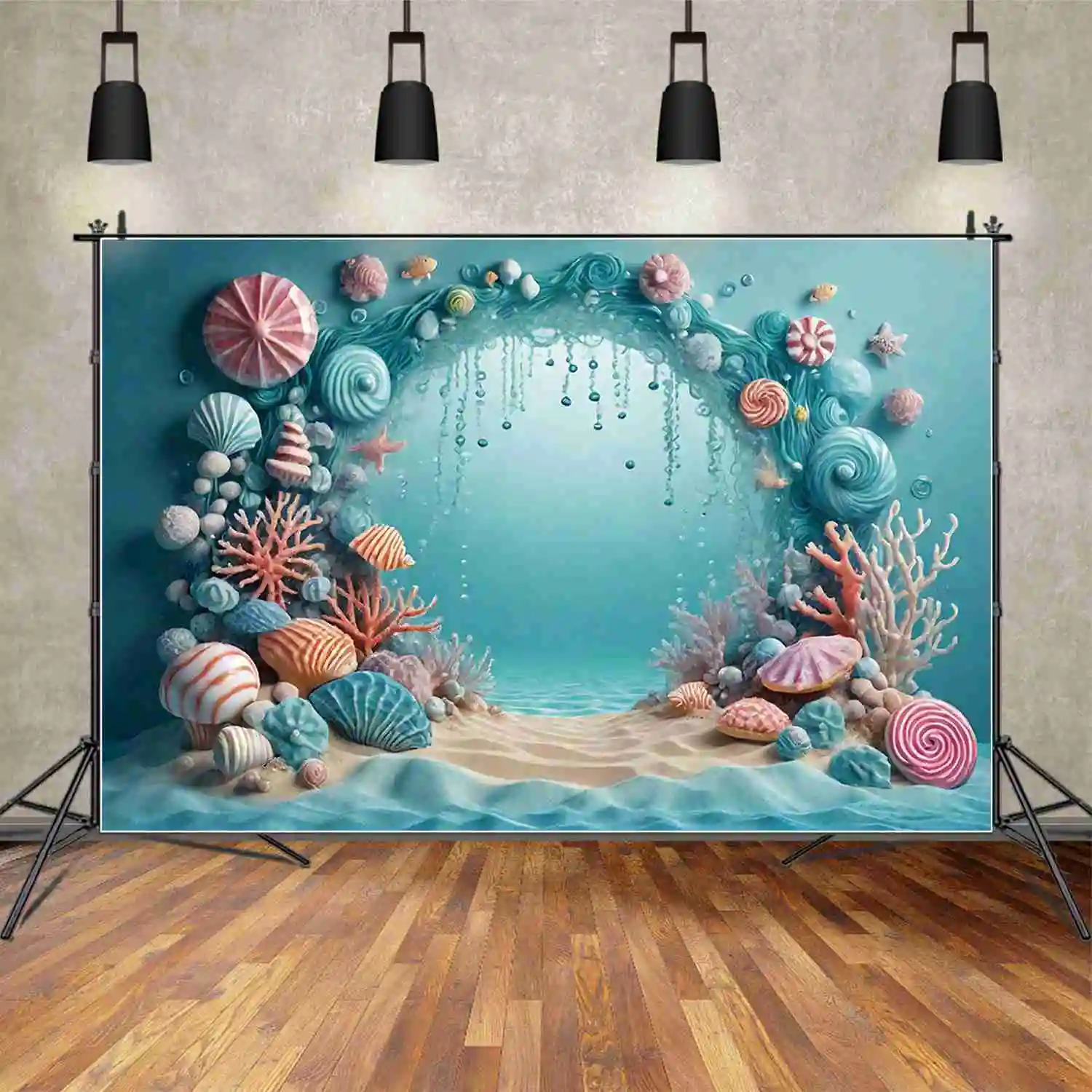 MOON.QG Ocean Donut One Birthday Backgrounds Baby Shower Beach Summer Doughnut Backdrops Custom Party Photocall Accessories