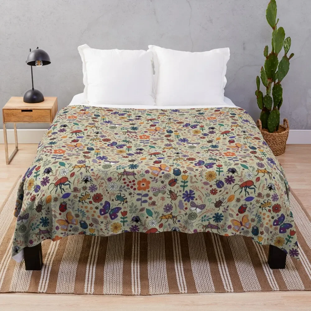 

Butterflies, Beetles and blooms - taupe - pretty floral pattern by Cecca Designs Throw Blanket Thin Large bed plaid Blankets