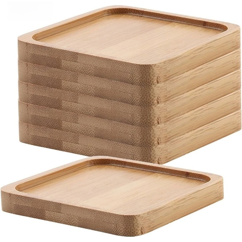 Square Bamboo Coasters Wooden Drink Coaster Non-slip Cup Mat with Raised Edge for Coffee Mug Tea Cup Table Protection Home Decor
