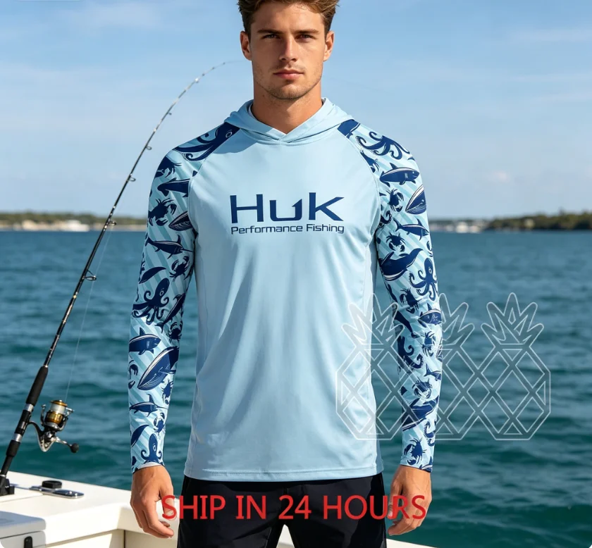 

HUK Fishing Clothing Long Sleeve Fishing Hoodie Men Breathable Angling Shirts Summer Anti Mosquito Uv Protection Fishing Jersey
