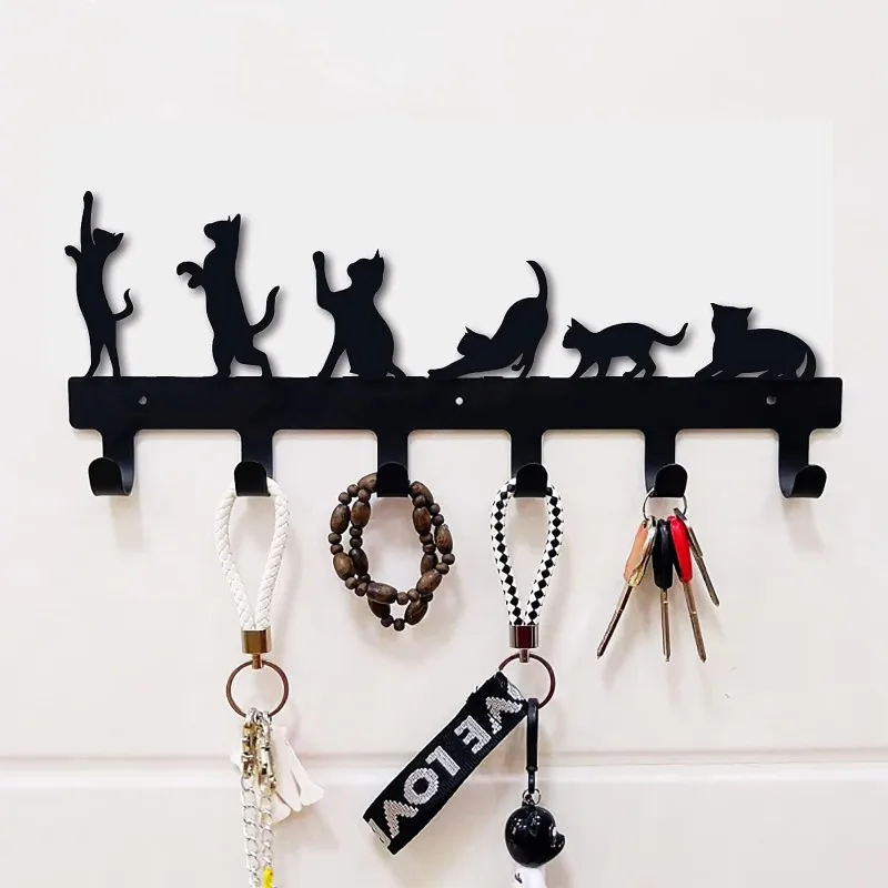 1pc Key Holder Cat with 9 Hooks for Bag Clothes Key Hanging Small Wall Shelf Holder Halloween Wall Decorative About 15x33cm