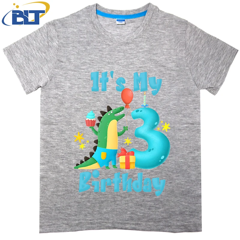 3rd Birthday Funny Crocodile Print Kidst shirt in summer cotton short -sleeved casual top boys and girls