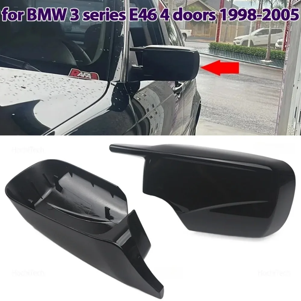 2PCS Car Side Door Rearview Side Balck Carbon Mirror Cover Caps for BMW 3 Series E46 4 Doors 1998-2005 51168238376 51168238375
