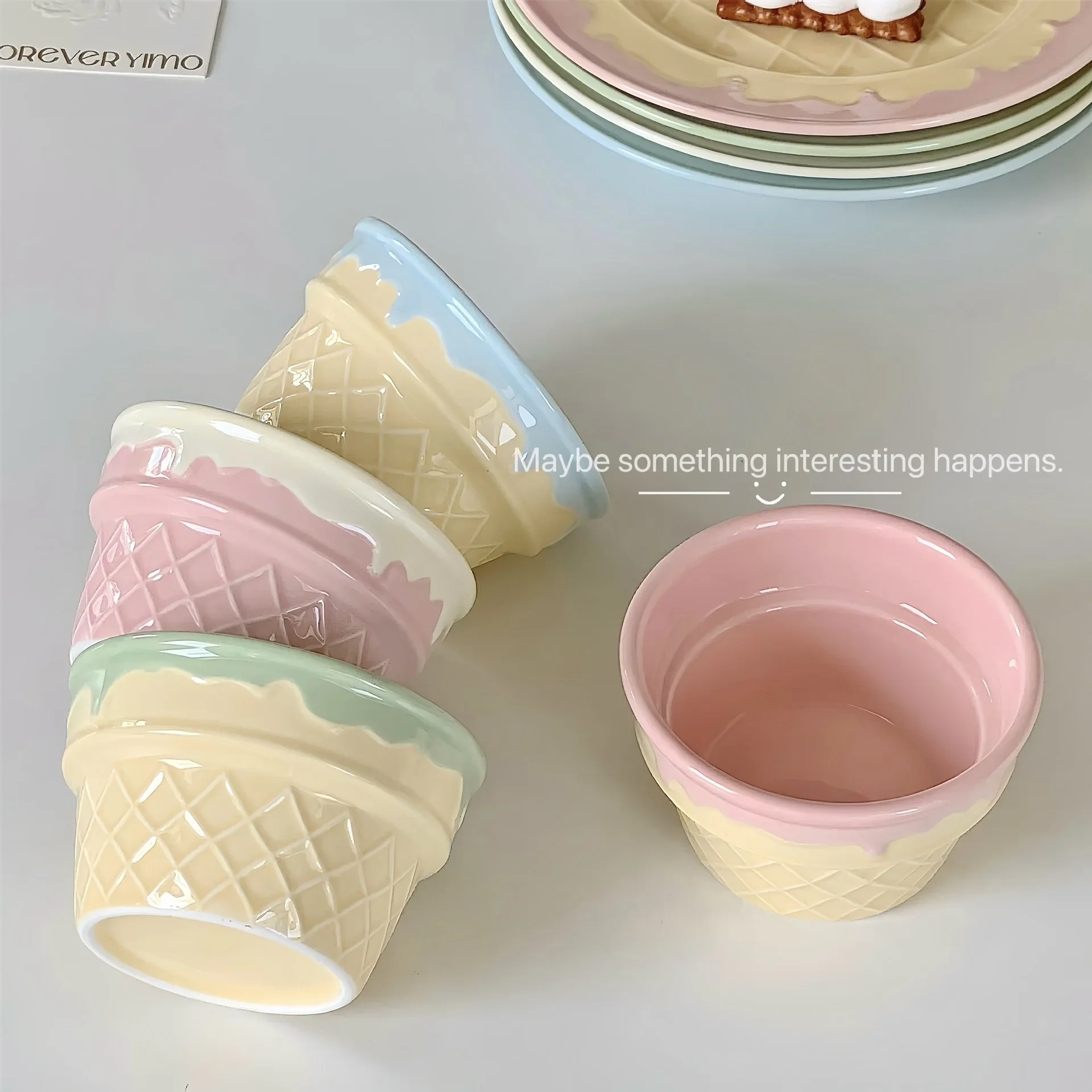 Cute Ceramic Bowls Contrast Color Yogurt Bowl Creative Dessert Tableware Serving Bowl Scratch Resistant Household Dishes