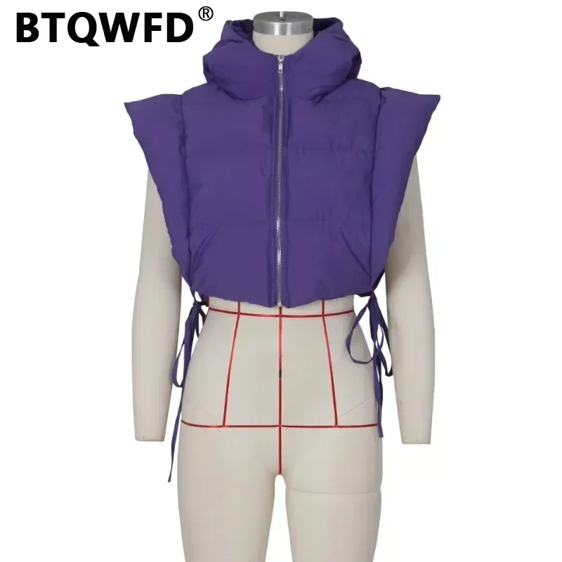 

BTQWFD Female Clothing Women's Hooded Vest Sleeveless Jackets Fashion Casual Solid Color Zipper 2024 New Spring Autumn Winter