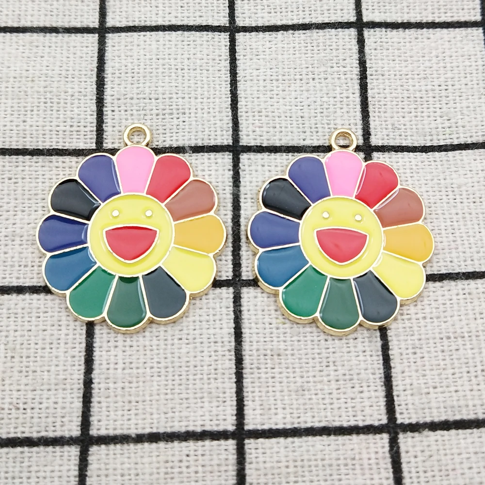 10pcs Smile Sunflower Jewelry Charms Diy Making Earring Keychain Bracelet Necklace Pendant Accessories Alloy Metal Gold Plated