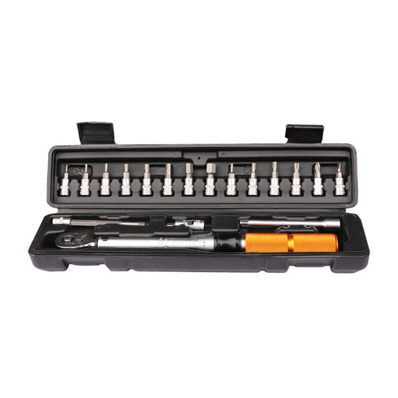 19pcs﻿ Professional Bicycle Bike Torque Wrench 1/4 inch1-25Nm Pre Set torque Wrench  Hand Tools Socket Spanner Set Kit ﻿