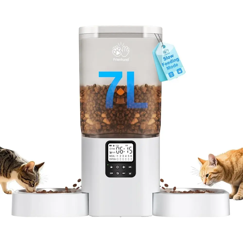 

Automatic Cat Feeder for 2 Cats with Slow Feed: Dual Dog Feeder with Information Visualization, Programmable Auto Cat Food Dispe