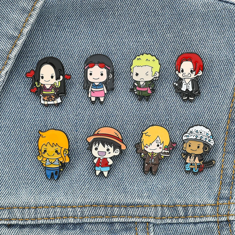 Q Version One Piece Luffy Metal Brooch Anime Zoro Joba Anime Cute Badge Pin Y2k Fashion Toys Anime Frind Kawaii