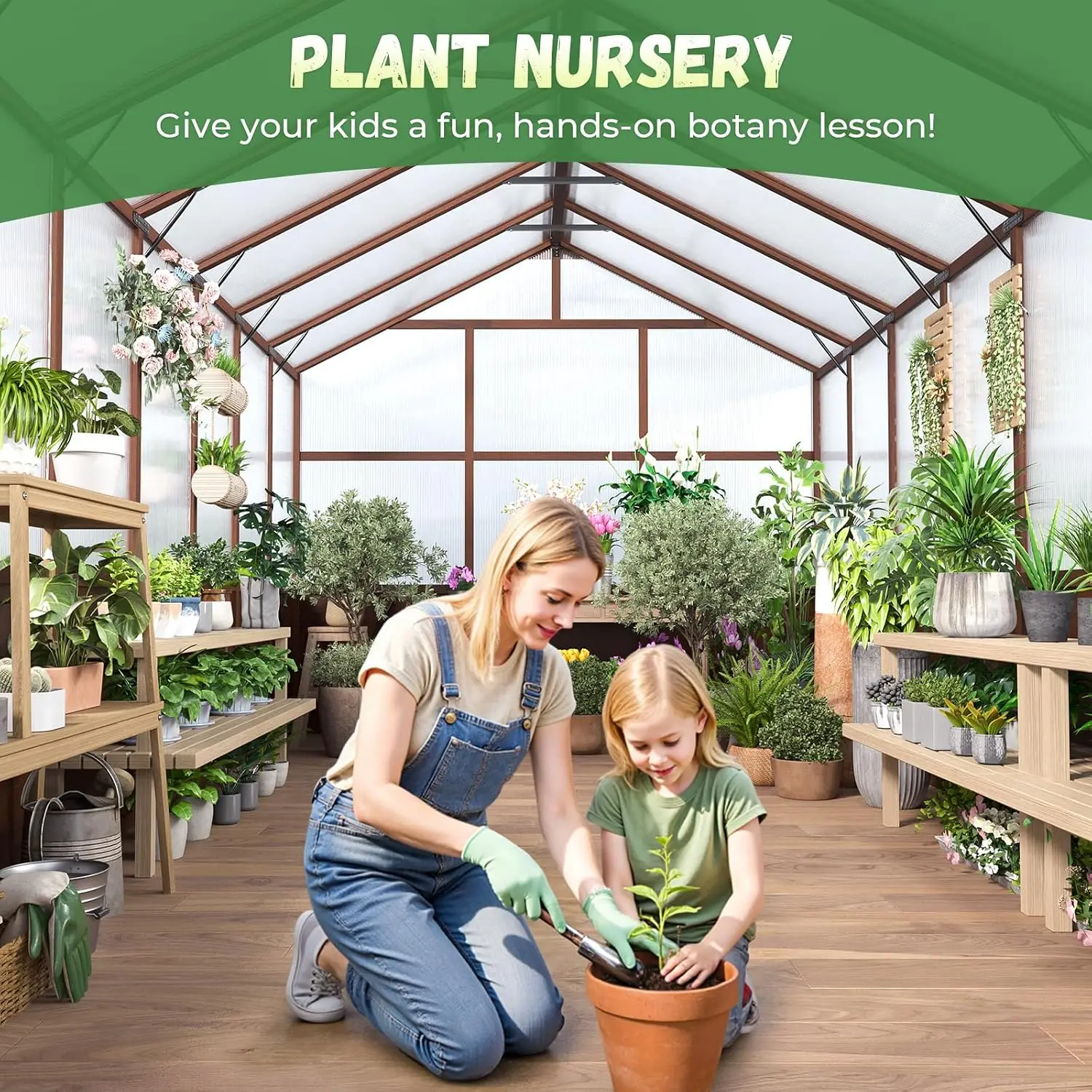 8x10FT Walk-in Wooden Greenhouse for Outdoor Garden Backyard, Customized