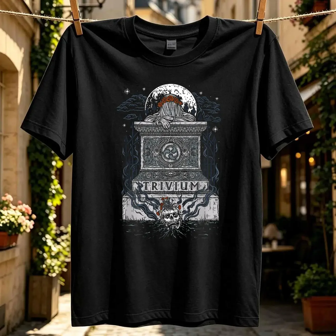 washed T Shirt Men's Trivium Tomb Rise Slim Fit Small Black vintage Washed fashion Stretched Comfortable Soft Stylish Casual