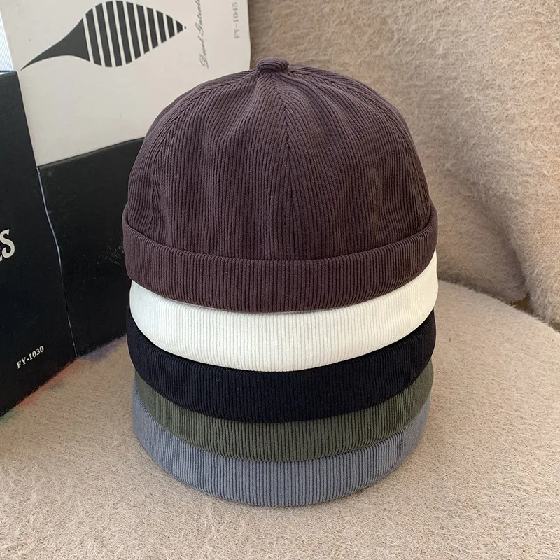 

Beanie Hat Hip Hop Hats Bonnet Homme Winter Hat For Women Brimless Skullies Cap Men's Solid Color Street Vintage Portable Hats