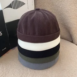 Beanie Hat Hip Hop Hats Bonnet Homme Winter Hat For Women Brimless Skullies Cap Men's Solid Color Street Vintage Portable Hats