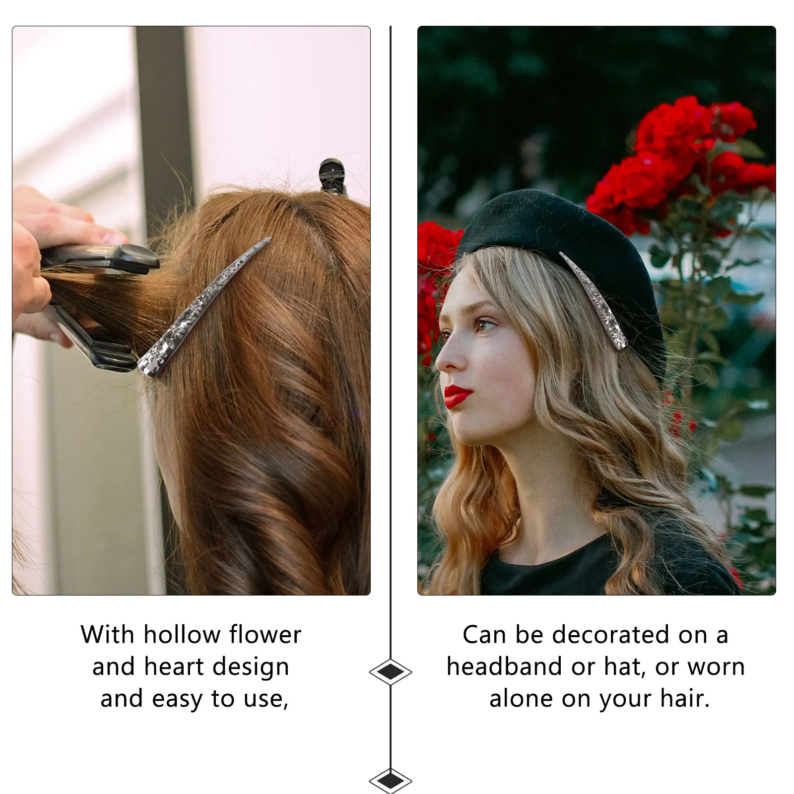 

4pcs Silver 110mm Hollow Floral Hair Pin for Women Girls Elegant Decorative Metal Hairclip Styling Accessory without Teeth