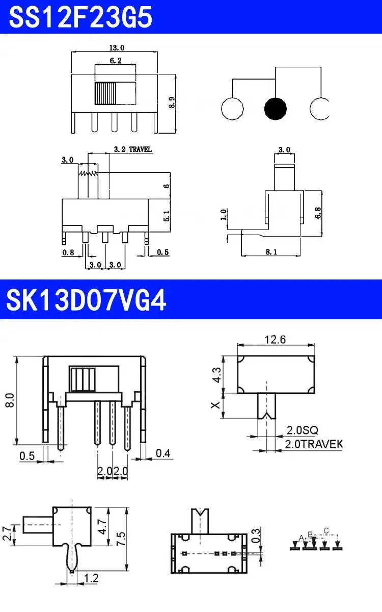 20 Stück Miniatur-Kippschalter, vertikal/horizontal, Inline-Schalter für Spielzeug, 3-polig, 6-polig, zwei, drei Positionen – Detail 5