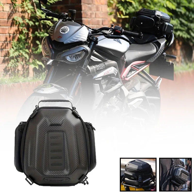 Motorcycle Rear Seat Bag 12L-18LExpandable Hard Shell Backpack Outdoor Offroad Trunk Tail Luggage Bag Or Tail bag Mounting Strap