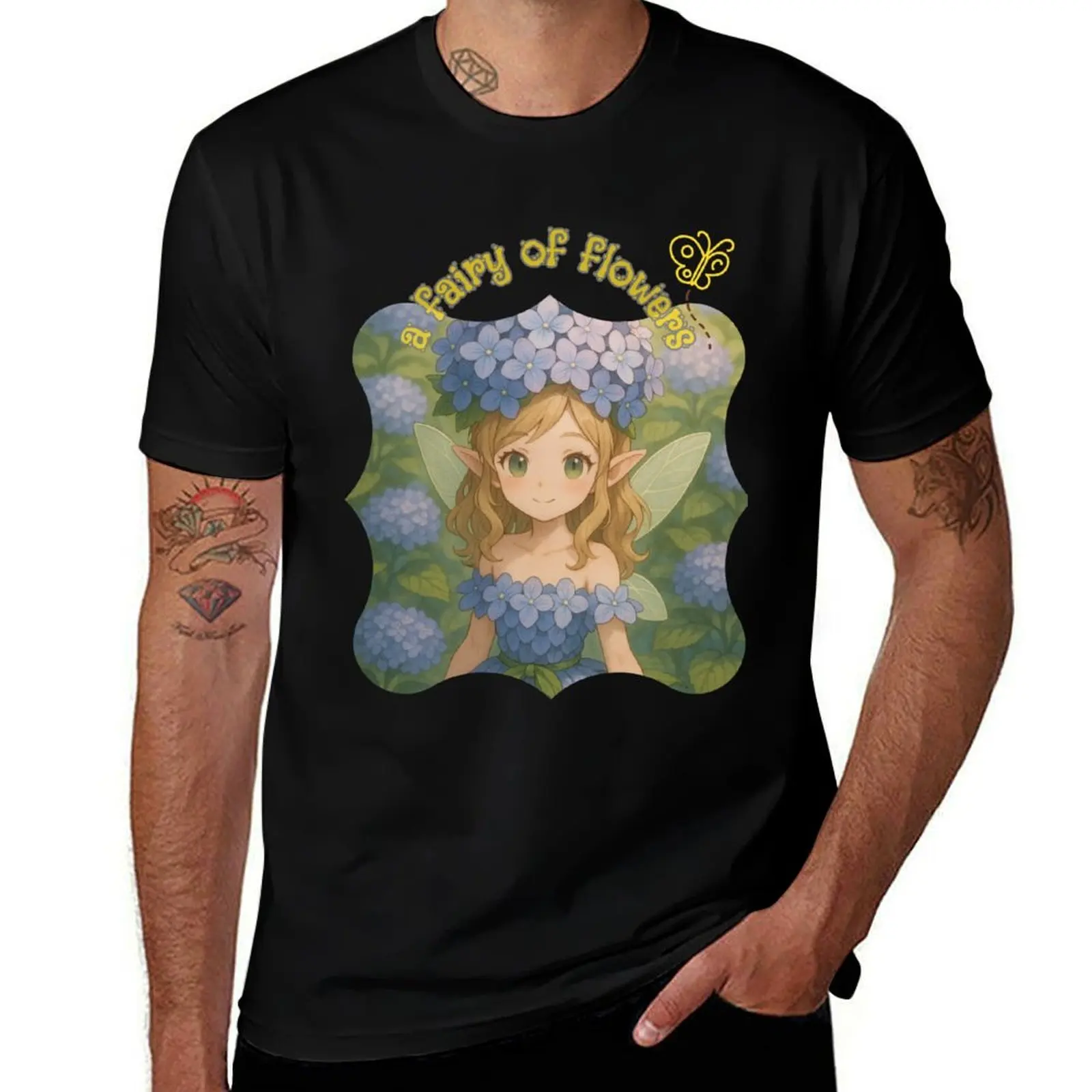 

Hydrangea Flower Fairy – Whimsical Elf Girl Illustration T-Shirt designer shirts cute clothes t shirt men 100℅ cotton
