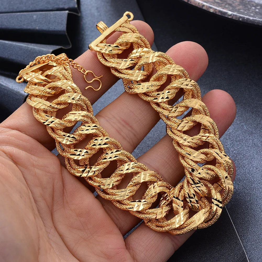 Luxury Mens Hand Chain Bracelets Male Wholesale Bijoux Gold Color Chain Link Bracelet For Men Women  pulseira masculina