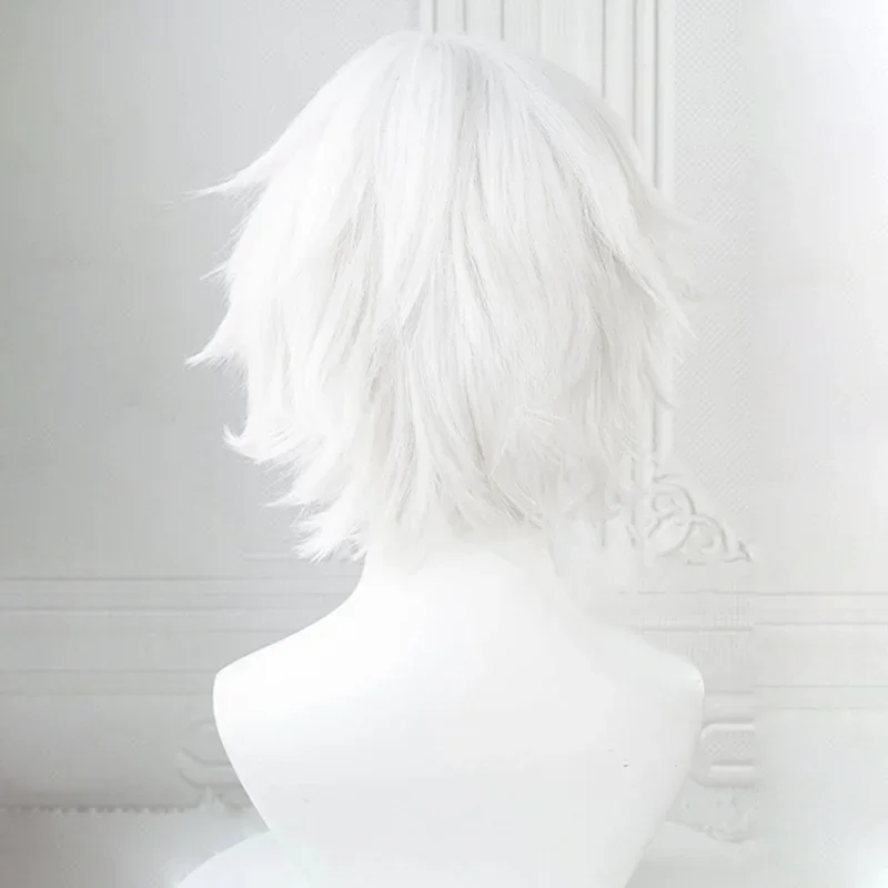 Peluca de Cosplay Anime Kaneki Ken Blanca Corta Esponjosa con Parche para Ojo Sintética Resistente al Calor Juego de Roles para Fiesta 4