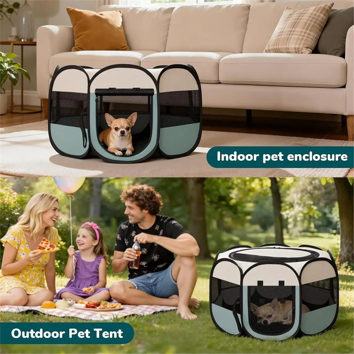 618 Mega Sale Portable Dog Cat Playpen, Indoor Outdoor Pet Crate for Small Animals, Foldable Kennel with Carrying Case