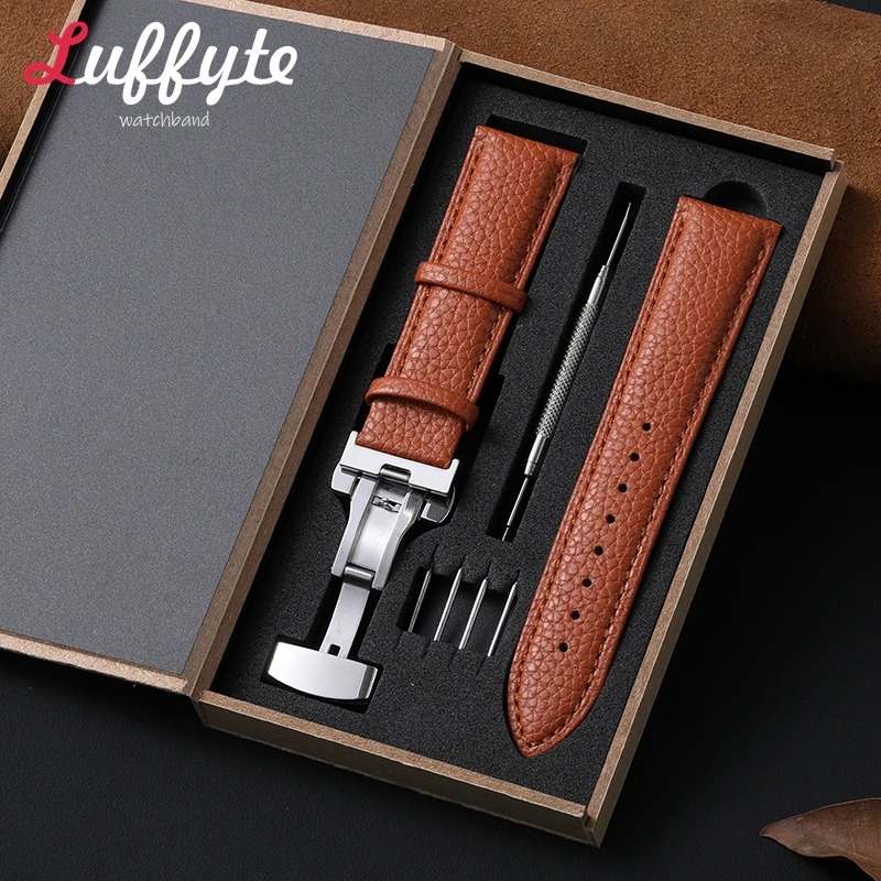 Business Leather Watch Band 18mm 20mm 22mm Universal Replacement Watch Bracelet with Butterfly Buckle for Women Men Wrist Straps