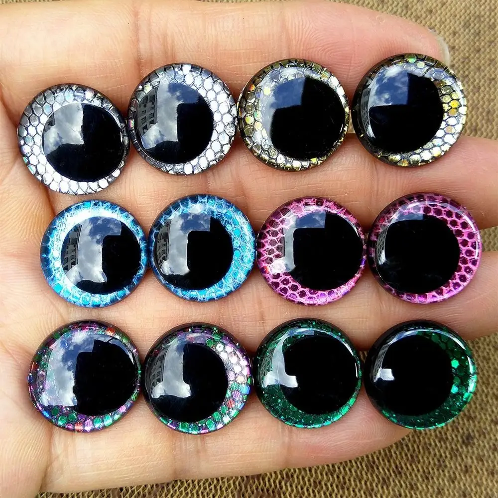 Yeux de sécurité en plastique 18mm, 10 pièces/5 paires, résine scintillante, 8 couleurs, yeux plats à paillettes 3D, accessoires de bricolage, yeux en cristal, artisanat