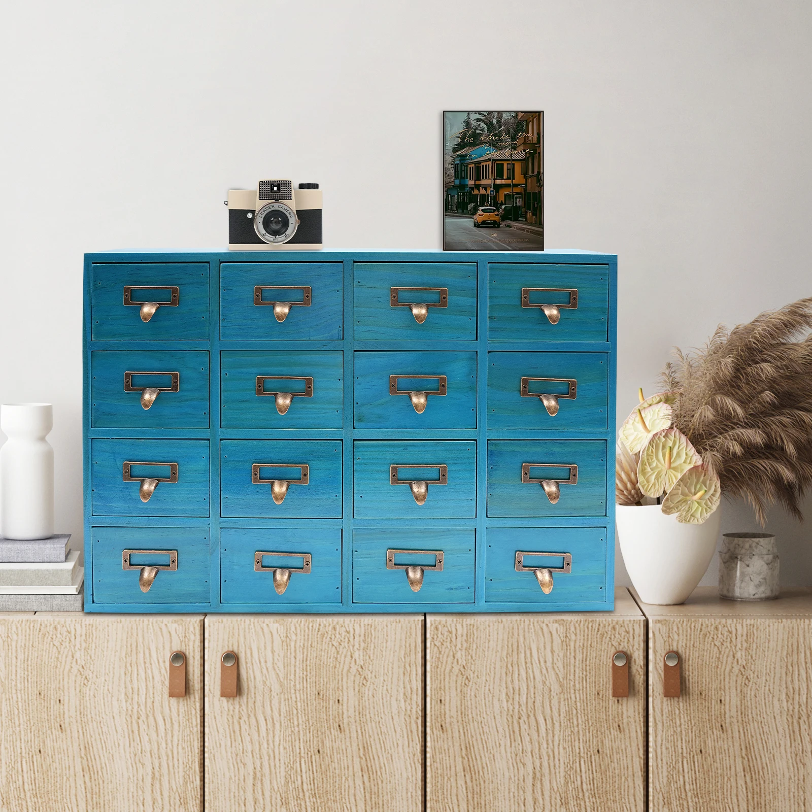 16 Drawers Apothecary Cabinet, Apothecary Chests and Cabinets, Herb Storage Box, Wooden Desk Drawer Organizer