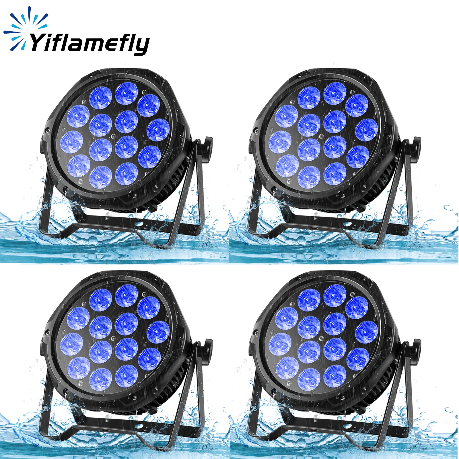 Yiflamefly 4Pcs IP65 Waterproof Par Lights 14X10W RGBW LED Outdoor Stage Light DMX Wash Strobe DJ Light For KTV Bar Disco Party