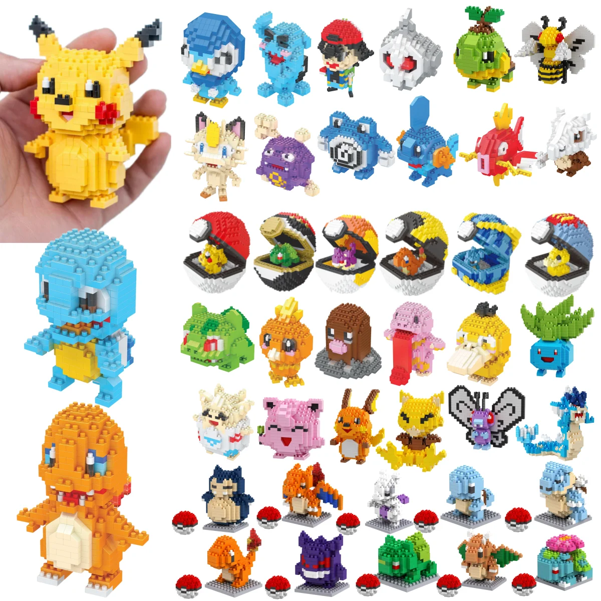 Lustige Pokemon-Bausteine Anime Picachu Charizard Puppe Blastoise Bulbasaur Gengar Pokémon-Bausteine Spielzeug als Geschenk für Kinder