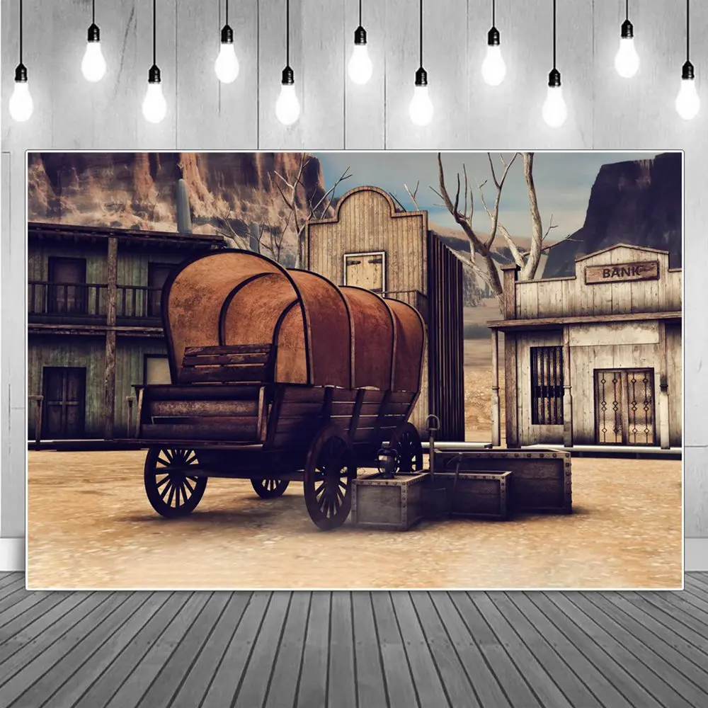 Cowboy Birthday Decoration Backdrop Photography Custom Boys Town Street Wooden House Zenon Farm Party Photocall Booth Background