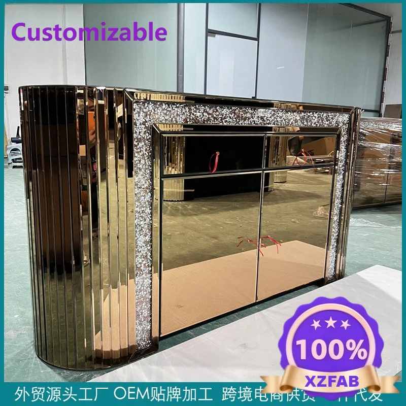Factory Direct 2026 Rounded Corner Mirror Side Cabinet Glass Cab inet Locker Light Luxury Bevel Cab inet Two Door Drawer Ca inet