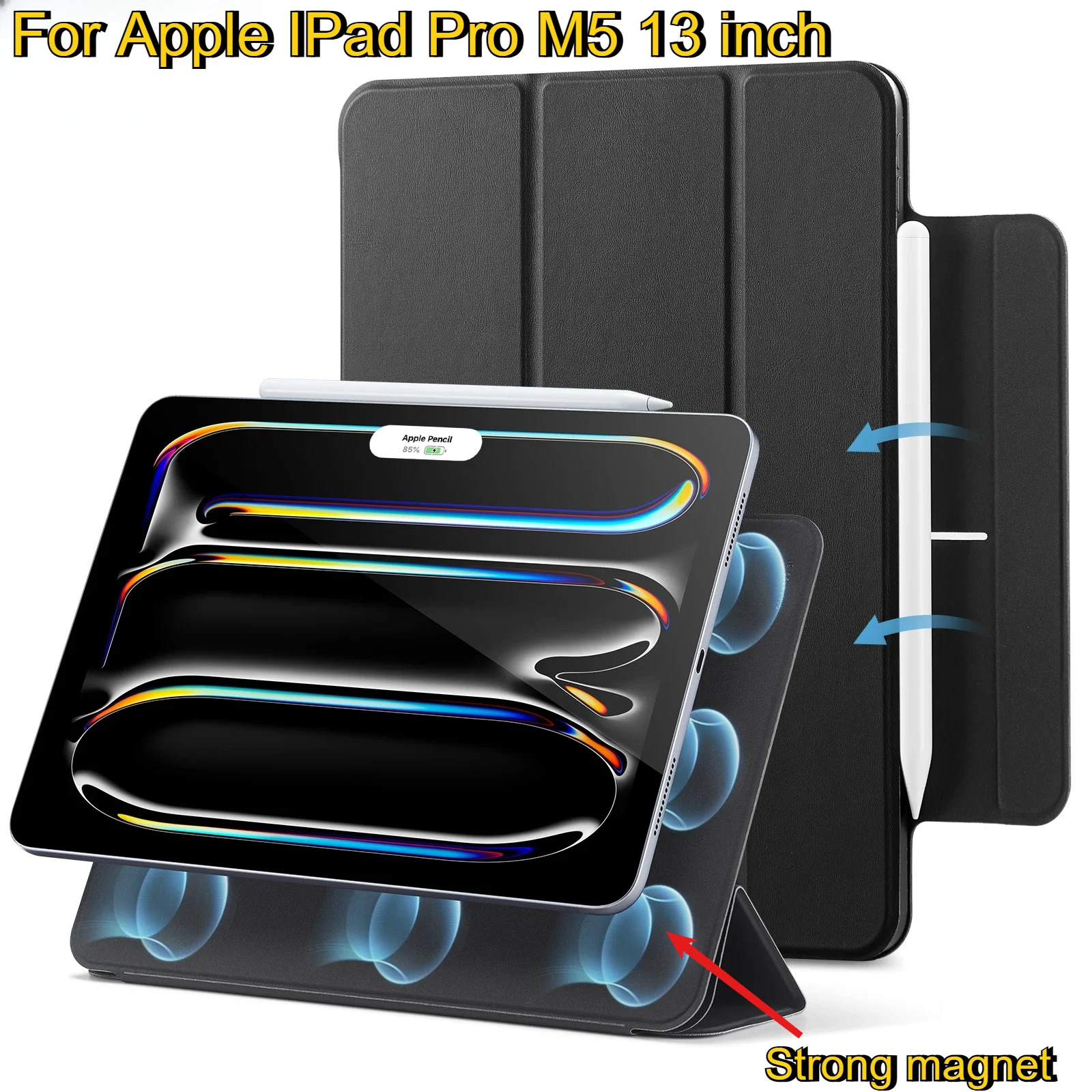 

2025 Strong Magnetic Attachment PU Case for IPad M5 Pro Air 11/13/12.9" M4 M3 M2 A16 11th 10th 11 Mini 7 6 Cover Supports Pencil