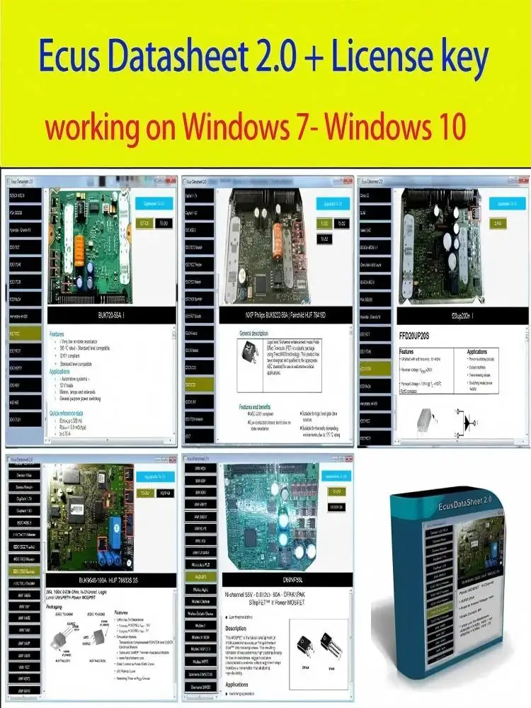 Il software Ecus DataSheet 2.0 con schemi e componenti PCB per ECU per auto include diagrammi di cablaggio, guide di risoluzione dei problemi
