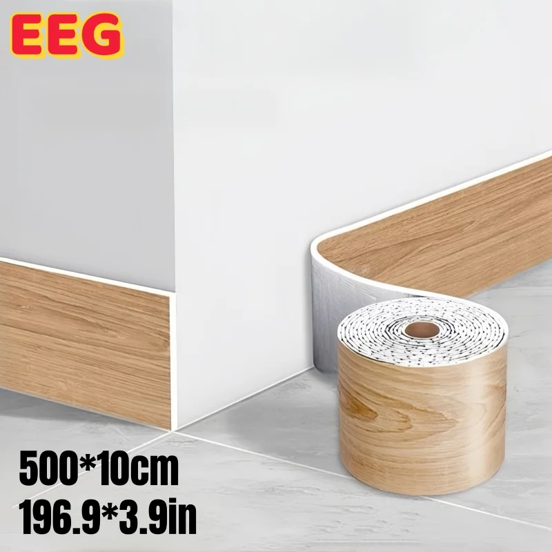 

PVC Foam Wood Grain Pattern Aluminum Foil Baseboard Thickened Self-adhesive Skirting Wall Stickers Waistline for Sill Staircase