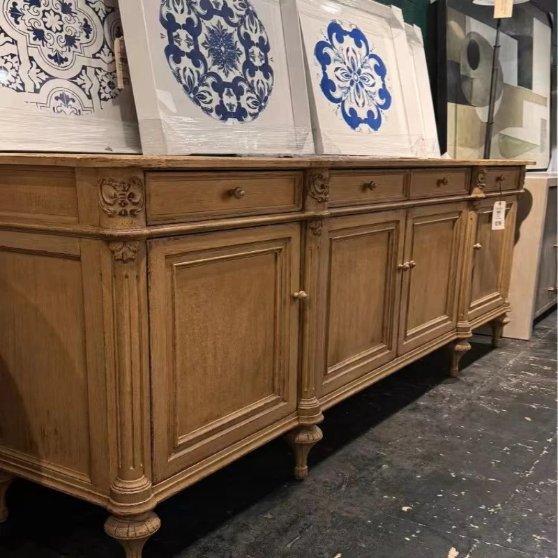 French retro solid wood old entrance cabinet high-end carved storage