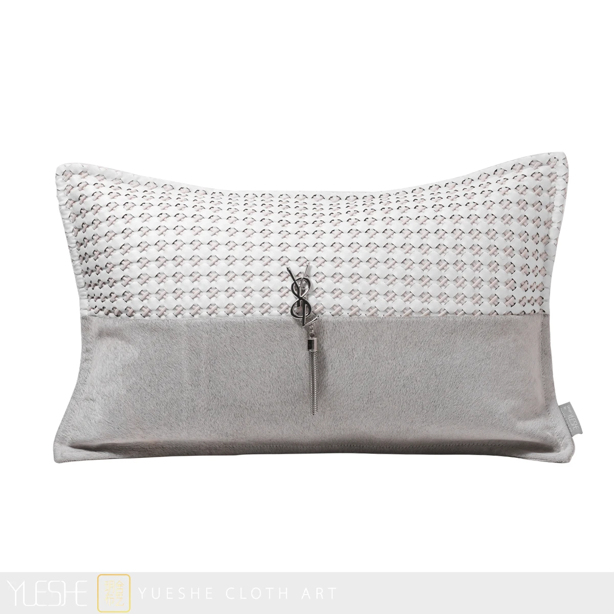Modern simple and luxurious white leather woven stitching horsehair cushion pillow villa model room waist pillowcase