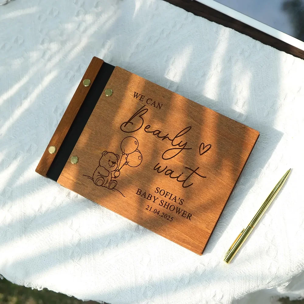 

Персонализированный 1 шт. Мы можем извести ожидания, деревянный медведь, детский душ, гостевая книга, декор для детской комнаты, подарок на память для нового папы и мамы, книга желаний