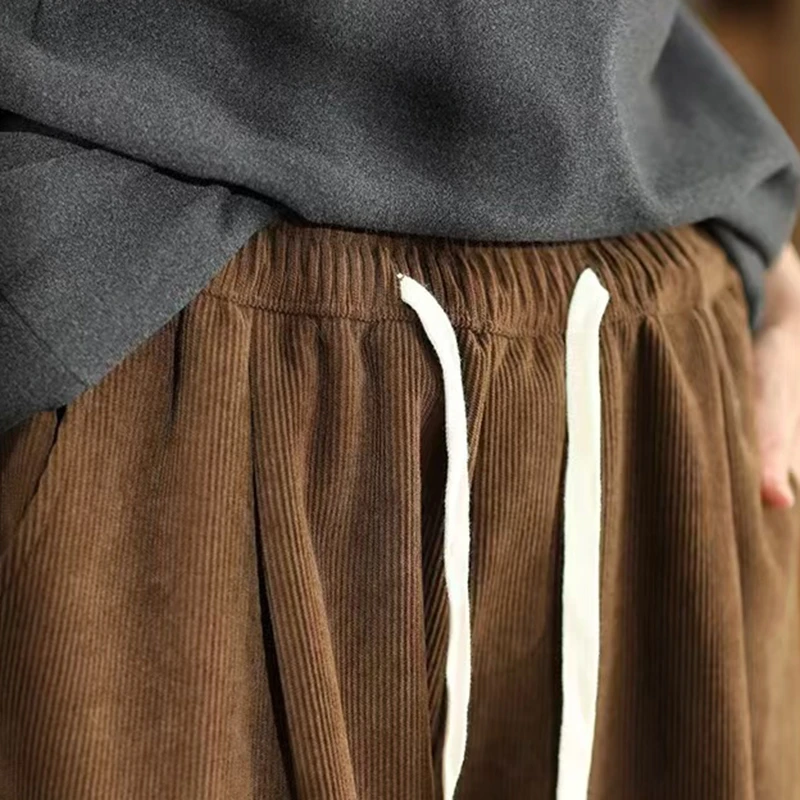 100% القطن المرأة عادية سراويلي حريمي جديد وصول 2025 الخريف خمر نمط سروال قصير بلون فضفاض الإناث السراويل M2051