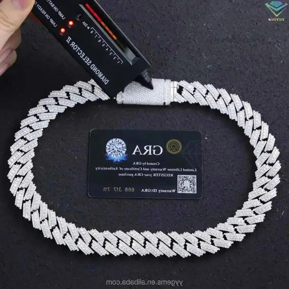 

Пройти тестер Моссанит Кубинская цепочка Ювелирные изделия шириной 20 мм S925 Серебряная цепочка Ожерелье Vvs Муассанит Алмазная кубинская цепочка