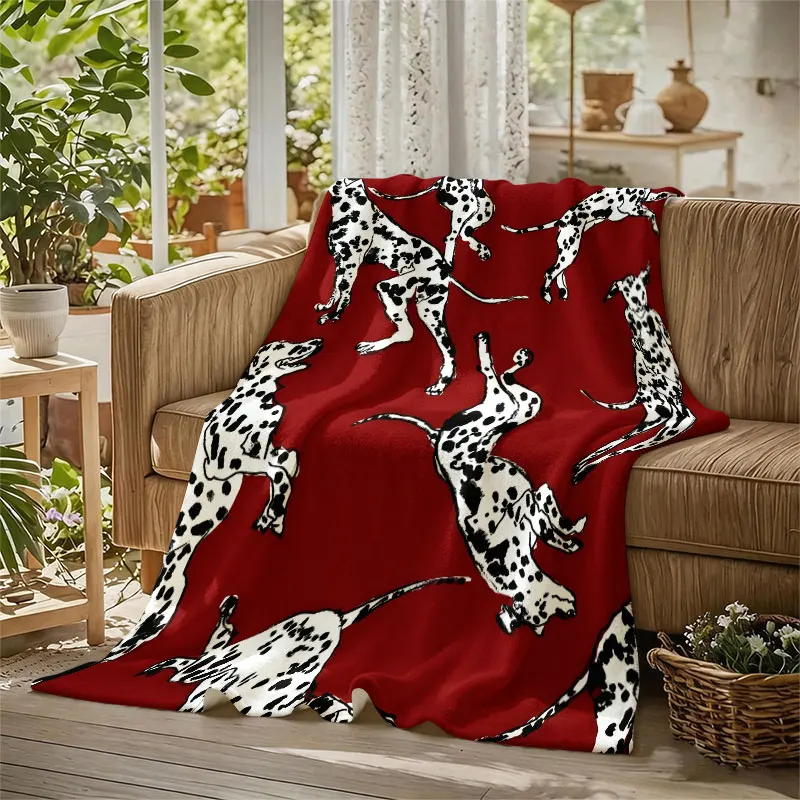 Dalmatians Jumping Red Flannel Blanket Perfect for Sofa Office Bed Travel Sleep Read Relax Camping Four Season Use