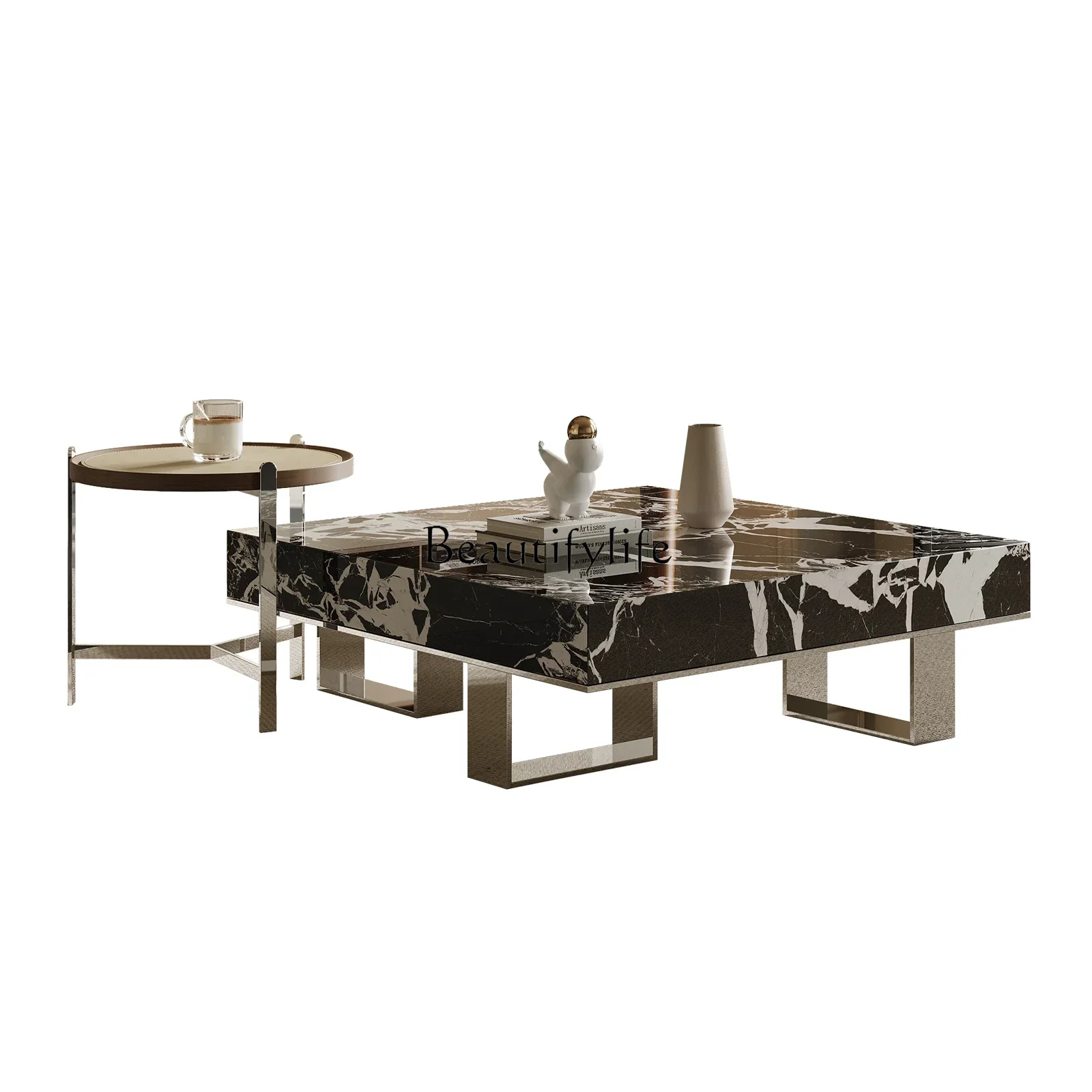 

46Living room minimalist high-end marble coffee table designer light luxury high-end square stainless steel