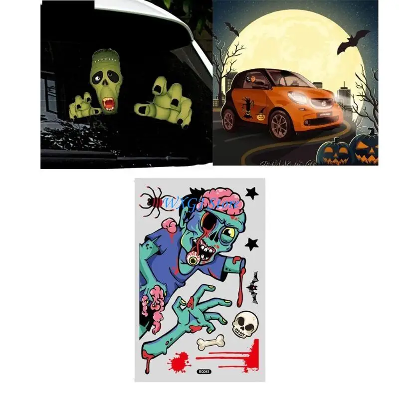 

37JE Horror Halloween Stickers Car Window Door Decals Colorful Decals Pumpkin Tree