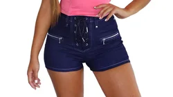 Women's Denim Shorts 2023 Summer Girls Zipper Low Waisted Lace-up Dark Blue Denim Shorts Goth Rock Sexy Women Shorts