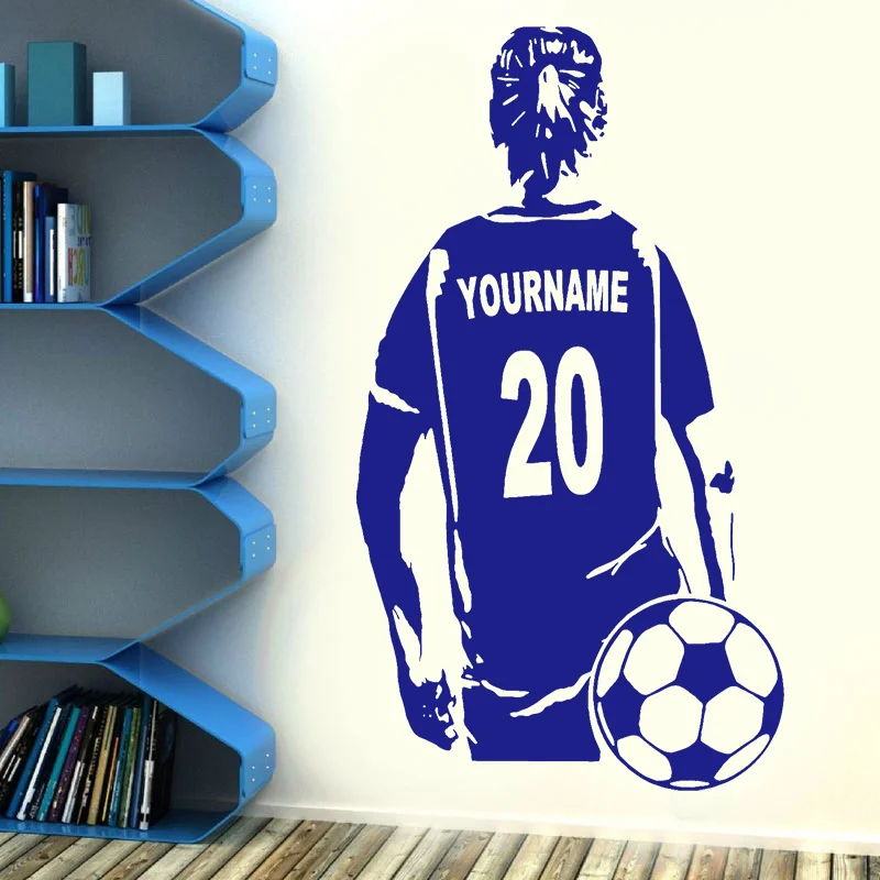 Custom Soccer Girl Name and Number Wall Sticker Vinyl Home Decor Girls Room Bedroom Football Sport Decals Removable Murals G009