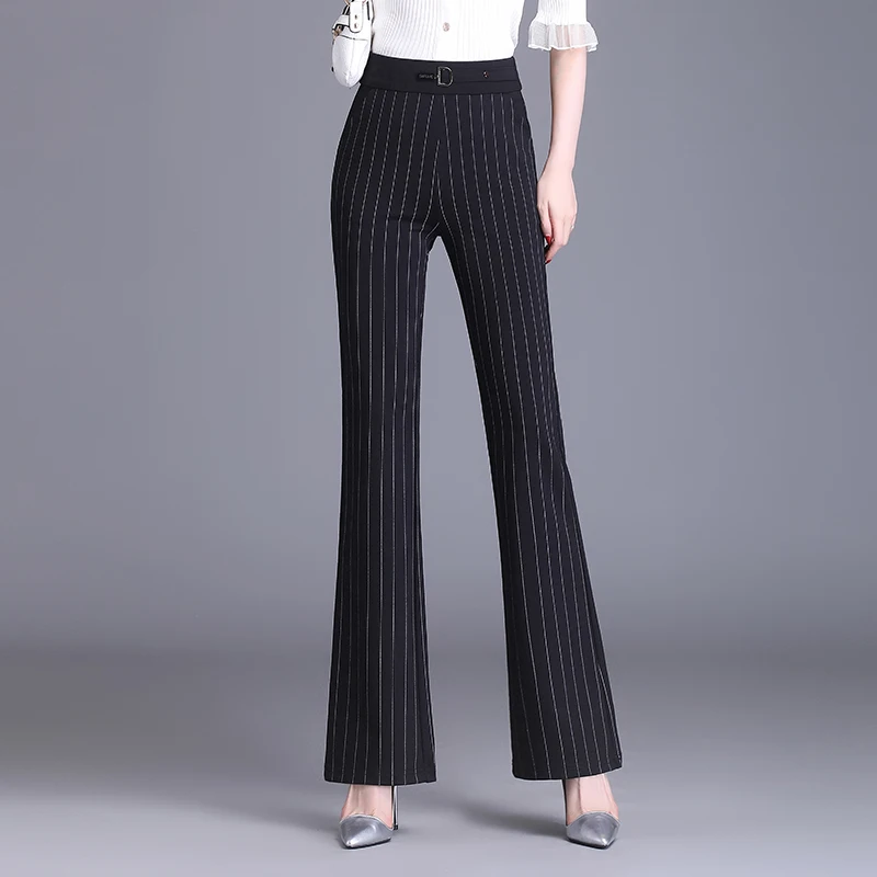 

Женские брюки с высокой талией, утягивающие, эластичные, весенне-осенние, в клетку, слегка расклешенные, повседневные, костюмные, струящиеся, удобные, длинные