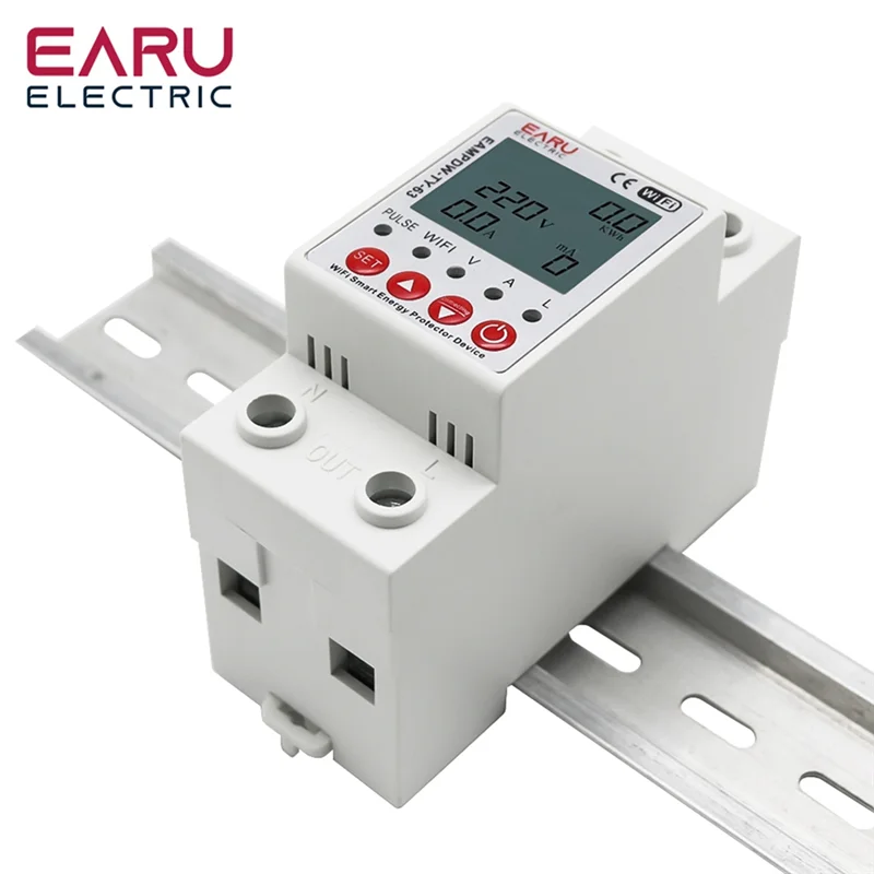 B-Est 2P 63A TUYA APP Wifi Smart Circuit Earth Leakage Over Under Voltage Protector Relay Device Switch Breaker Easy Install